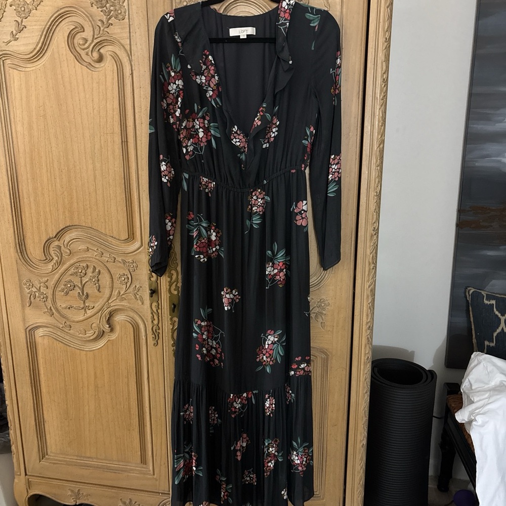 Floral Charcoal Gray Boho Maxi Dress